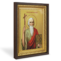 Икона апостола Андрея Первозванного, в широком багете, цвет "темный дуб", на холсте, с золочением