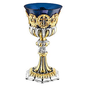 Лампада настольная из ювелирного сплава с позолотой, 11х22,5 см (синий стаканчик)