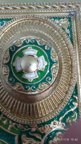 Апостол зелёный, полный оклад "под золото", эмаль, 23х30 см, У-0910 фото 10