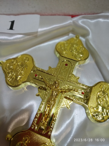 Крест напрестольный латунный с подставкой, 19х40 см, У-0645 фото 5