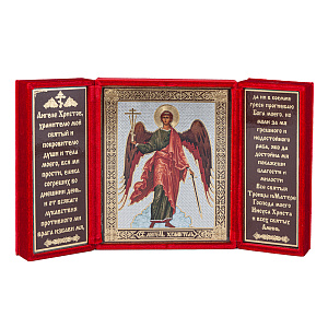 Складень с ликом Ангела Хранителя, 14х17 см, бархат (красный)