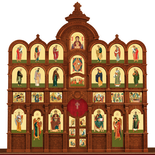 Иконостас деревянный резной "Владимирский" четырехъярусный, цвет "кипарис", 690х730х45 см фото 2 Иконостас деревянный резной "Владимирский" четырехъярусный, цвет "кипарис", 690х730х45 см фото 2