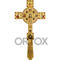 Крест напрестольный латунный в позолоте с красными фианитами, 17,5х33,5 см