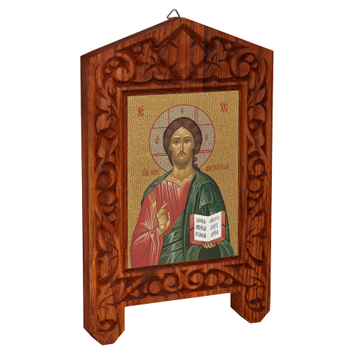 Икона Спасителя "Господь Вседержитель" на резной доске "Суздальская", холст с золочением