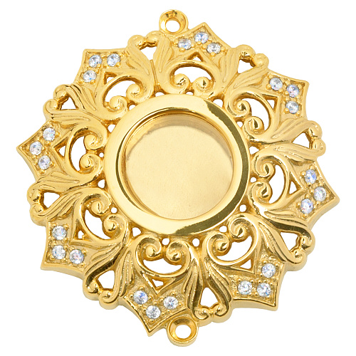 Мощевик накладной из ювелирного сплава в позолоте с фианитами №1, Ø 50/12 мм