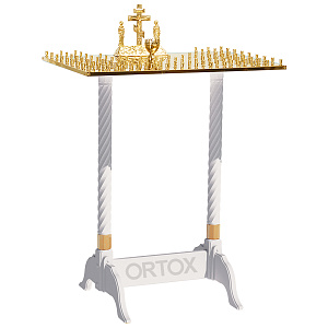 Панихидный стол на 70-100 свечей "Курский", белый с золотом (патина), колонны (на 70 свечей)