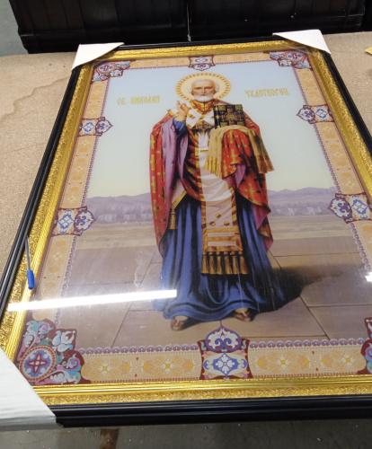 Икона большая храмовая святителя Николая Чудотворца, 80х117 см, УФ-печать на стекле, У-0450 фото 2