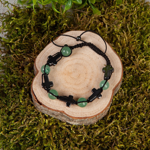 Браслет плетеный с бусинами из гематита и авантюрина (четки)