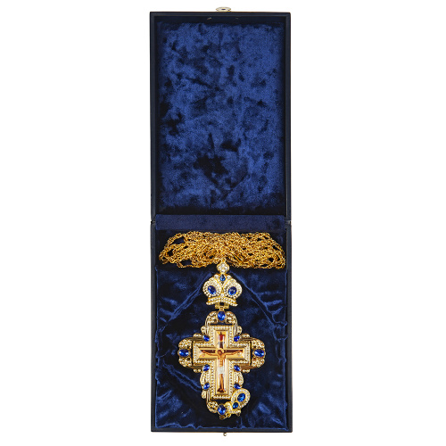 Футляр для наперсного креста или панагии, искусственная кожа, 17х11х4 см, синий фото 4