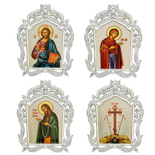 Накладки на митру (комплект из 4 штук) из ювелирного сплава в серебрении, с фианитами, №14