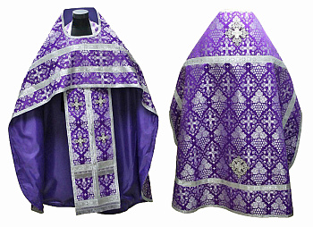 Иерейское облачение фиолетовое, шелк, серебряный галун с рисунком "крест" (машинная вышивка)