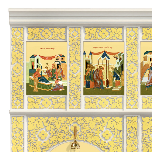 Иконостас деревянный "Суздальский" двухъярусный белый с золотом (поталь), 608х378х25,4 см фото 7 Иконостас деревянный "Суздальский" двухъярусный белый с золотом (поталь), 608х378х25,4 см фото 7