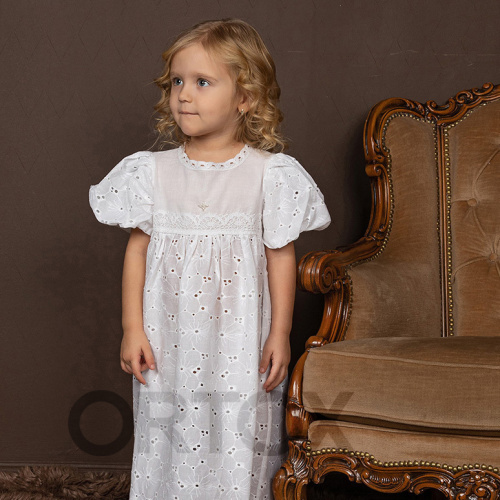 Платье для крещения "Анютины глазки" для девочки белое из муслина, размер в ассортименте фото 2