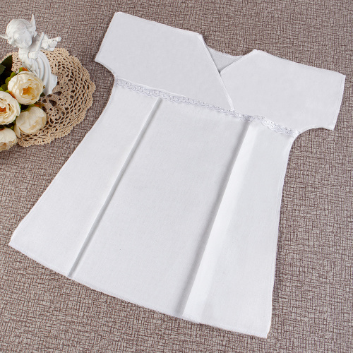 Крестильный набор из четырех предметов: пеленка, рубашка, чепчик, штанишки фото 3