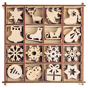 Набор деревянных заготовок для творчества "Новогодний", 96 шт. в коробке (13,5х13,5 см)