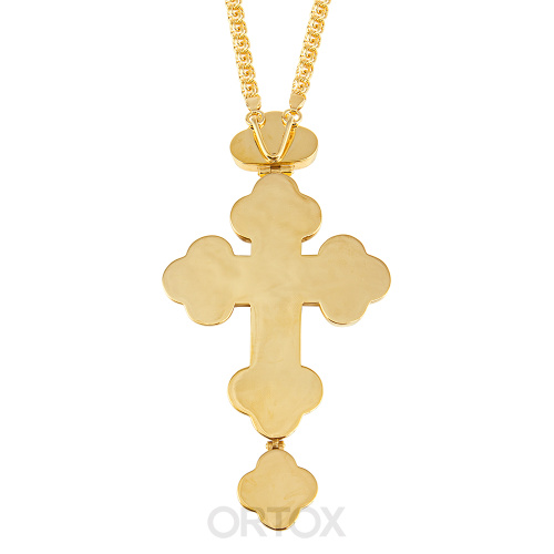Крест наперсный латунный в позолоте и серебрении с цепью, фианиты, 7,5х14,5 см фото 2