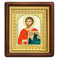 Икона мученика Евгения Севастийского, 18х20 см, деревянный киот