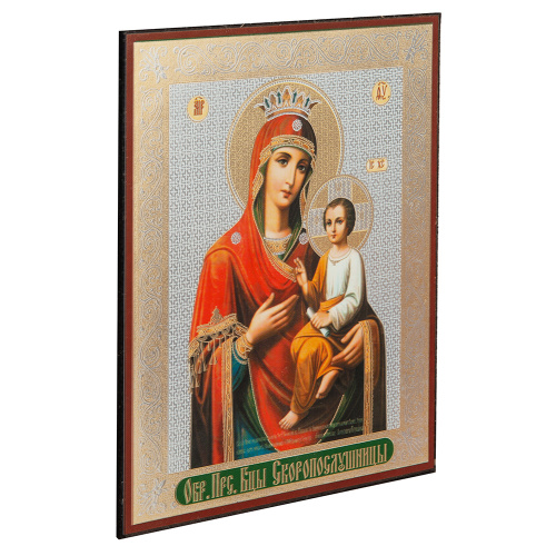 Икона Божией Матери "Скоропослушница", оргалит, 11,3х13,8 см фото 3