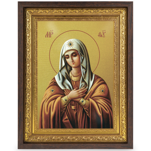 Икона Божией Матери "Умиление" (Серафимо-Дивеевская), в широком багете, цвет "темный дуб", на холсте, с золочением фото 2