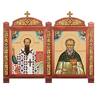 Киот настенный "Суздальский", цвет "кипарис" с золотом (поталь), два модуля