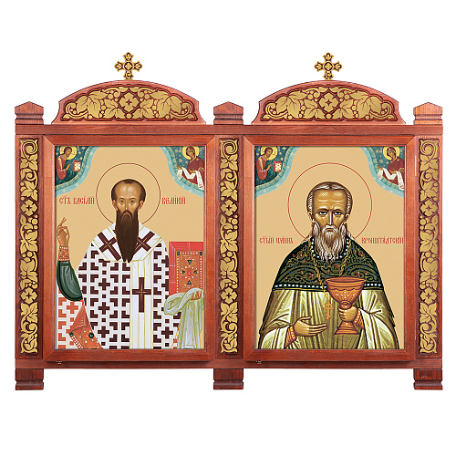 Киот настенный "Суздальский", цвет "кипарис" с золотом (поталь), два модуля