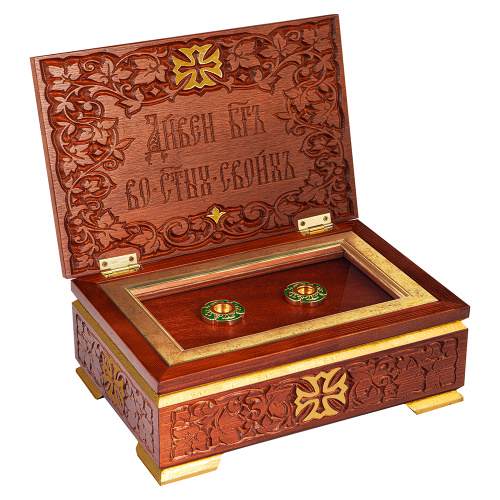 Ковчег для мощей "Суздальский", цвет "кипарис" с золотом (поталь), резной, 30х20 см фото 3