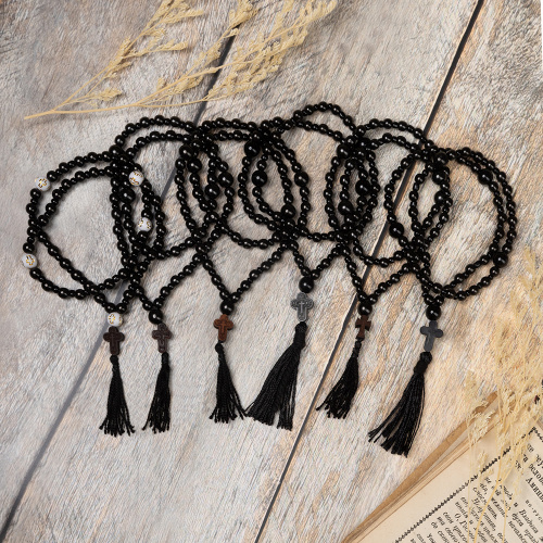 Четки из гагата черные с разделителями, на 50 бусин фото 6