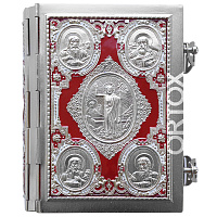 Евангелие требное малое красное, полный оклад "под серебро", эмаль, 12х16 см