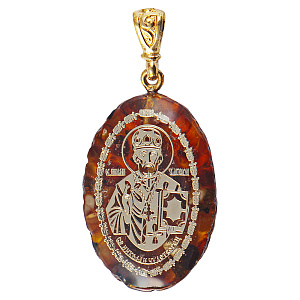 Образок нательный с ликом святителя Николая Чудотворца, овальной формы, 2х3 см (ювелирная смола)