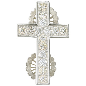 Крест на клобук серебряный, с камнями (высота 3,5 см)