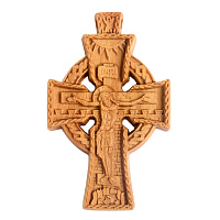 Деревянный нательный крестик "Новгородский" с распятием, цвет светлый, высота 5,3 см