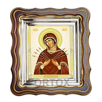 Икона Божией Матери "Семистрельная", 25х28 см, патинированная багетная рамка, У-0233