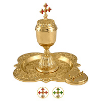 Елейница / чаша для елеопомазания из ювелирного сплава с тарелочкой, в позолоте с родированием