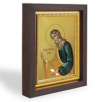 Икона пророка Илии, в узком багете, цвет "темный дуб", на холсте, с золочением