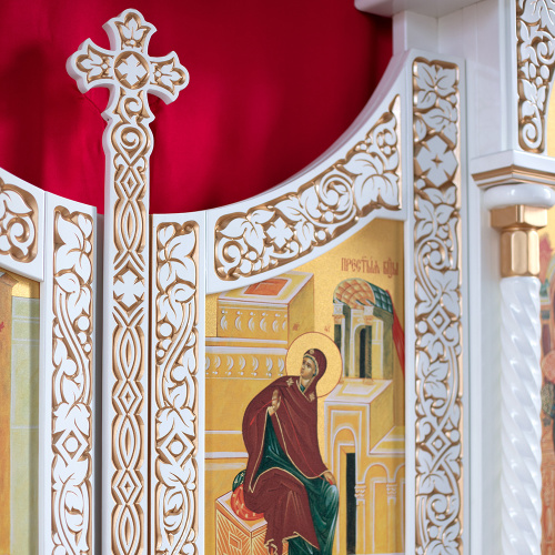 Иконостас одноярусный (Саратовская обл.), белый с золотом (патина), 488х378х22 см фото 11