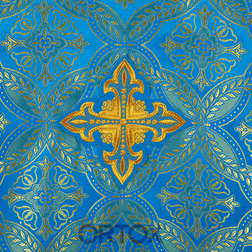 Накидка на аналой "Крест" голубая, шелк "Лавр", золотая тесьма, бахрома, 45,5х200 см фото 4