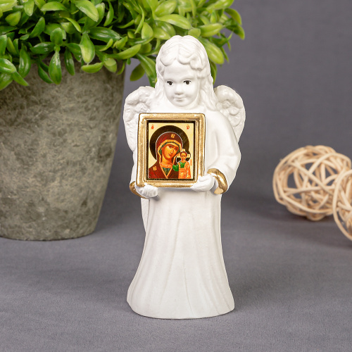 Фигурка Ангела с иконой Спасителя, гипс, ручная роспись, 4,2х10,5 см фото 7