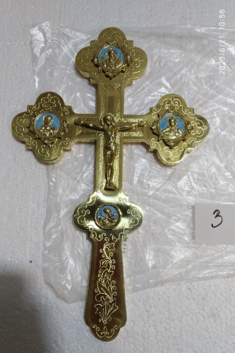 Крест напрестольный латунный с ликами, эмаль, 20х31 см, У-0630 фото 8