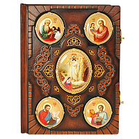 Евангелие напрестольное в кожаном переплете с латунными накладками в позолоте, 33х48 см