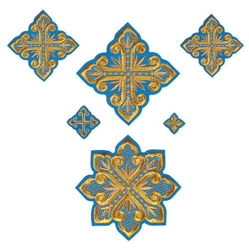 Набор крестов для иерейского облачения голубой, золотая нить Набор крестов для иерейского облачения голубой, золотая нить