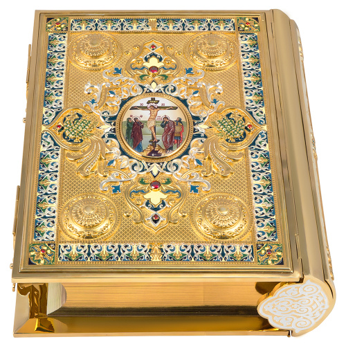 Евангелие напрестольное, латунный оклад в позолоте, фианиты и эмаль, 30х35 см фото 4