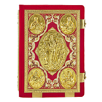 Евангелие напрестольное красное, оклад "под золото", бархат, эмаль, 24х31 см