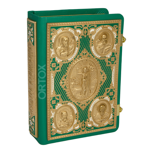 Евангелие требное среднее зеленое, оклад "под золото", кожа, эмаль, 17х22 см фото 2