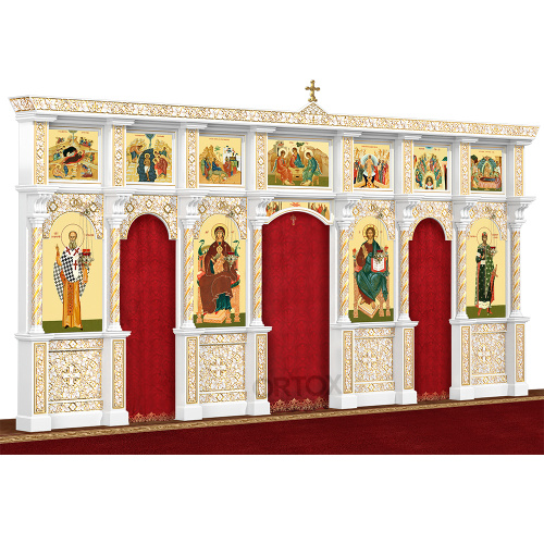 Иконостас "Владимирский" двухъярусный белый с золотом (патина), 690х348х40 см №2 фото 2