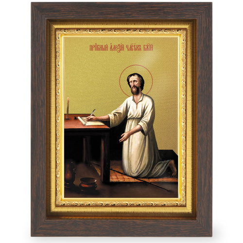 Икона преподобного Алексия, человека Божия, в узком багете, цвет "темный дуб", на холсте, с золочением фото 2