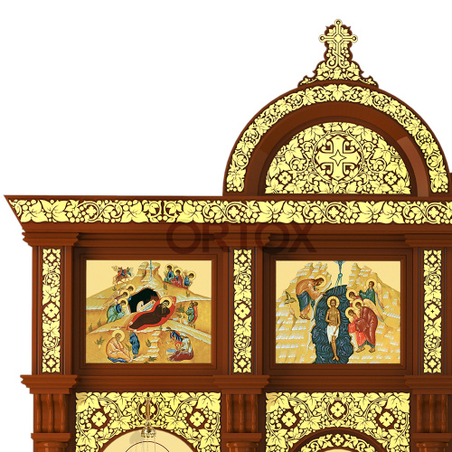 Иконостас "Владимирский" двухъярусный, цвет "кипарис" с золотом (поталь), 690х528х40 см фото 7