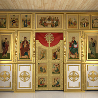 Иконостас двухъярусный (Ульяновская область), белый с золотом (патина), 428х260х9 см