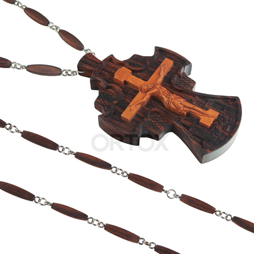Крест наперсный "Наградной" деревянный резной, с цепью, 7х12 см фото 4