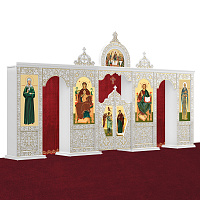 Иконостас одноярусный (Московская область), белый с золотом (патина), разборный, со шкафами под облачения, 600х322х47,6 см