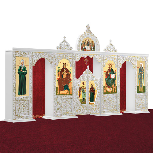 Иконостас одноярусный (Московская область), белый с золотом (патина), разборный, со шкафами под облачения, 600х322х47,6 см